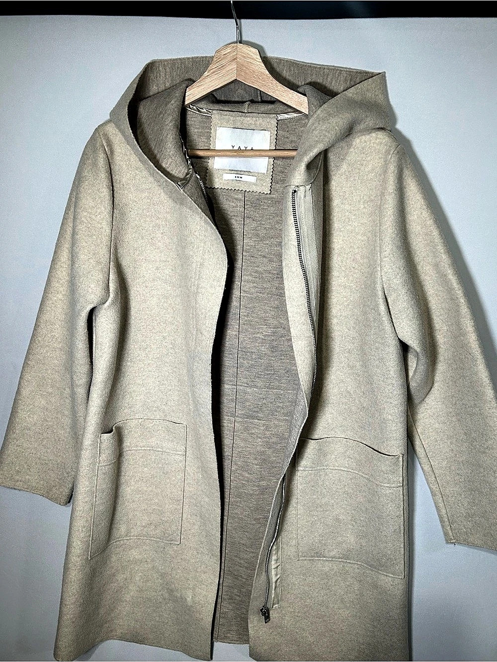 YAYA Oatmeal Hooded Zip Coat with Patch Pockets – EU 36/US Small - Picture 4 of 9